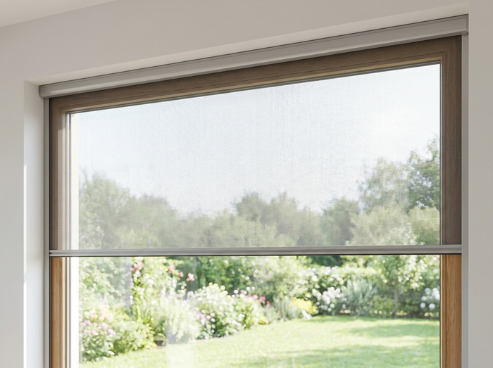 Insektenschutz-Rollo mit Kassette am Fenster